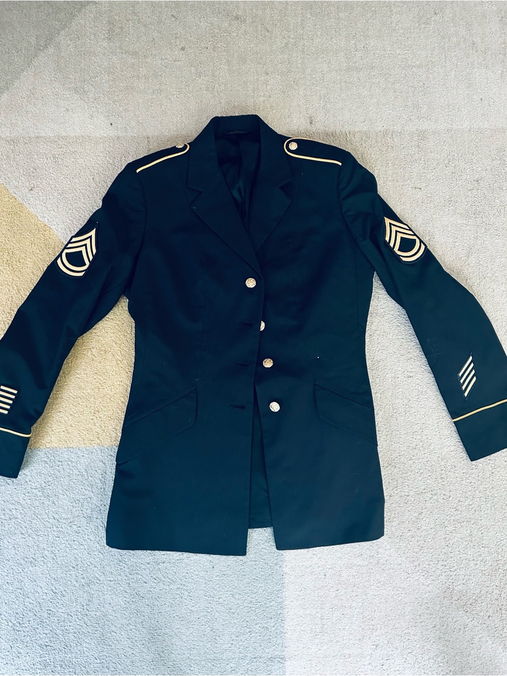 Navy Military-Inspired Women's Blazer with Gold Trim